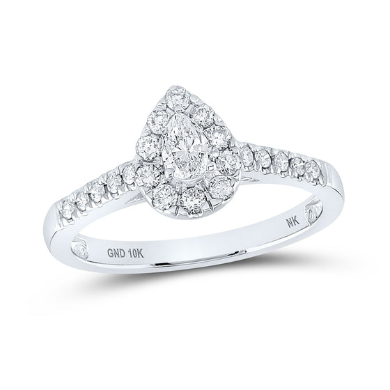 10k White Gold Pear Diamond Halo Bridal Wedding Engagement Ring 1/2 Cttw
