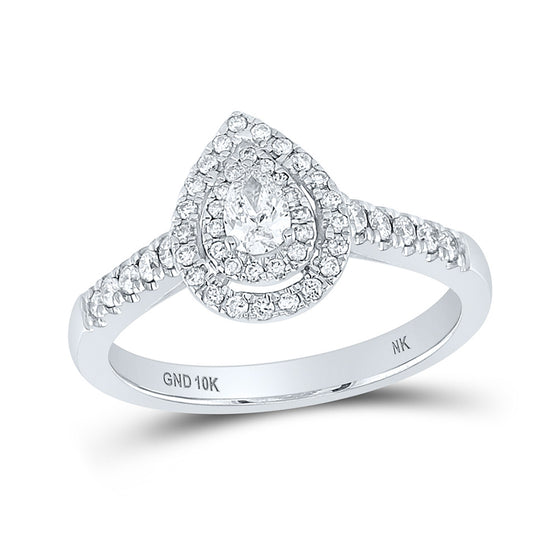 10k White Gold Pear Diamond Halo Bridal Wedding Engagement Ring 1/2 Cttw