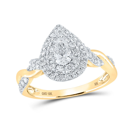 10k Yellow Gold Pear Diamond Halo Bridal Wedding Engagement Ring 1 Cttw