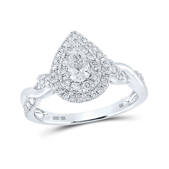 10k White Gold Pear Diamond Halo Bridal Wedding Engagement Ring 1 Cttw