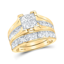  14k Yellow Gold Princess Diamond Square Bridal Wedding Ring Band Set 3 Cttw