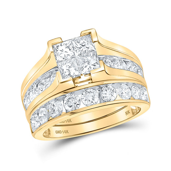 14k Yellow Gold Princess Diamond Square Bridal Wedding Ring Band Set 3 Cttw