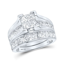  14k White Gold Princess Diamond Square Bridal Wedding Ring Band Set 3 Cttw