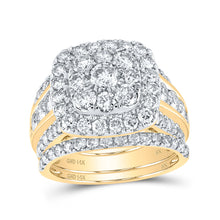  14k Yellow Gold Round Diamond Square Cluster Bridal Wedding Ring Band Set 4 Cttw