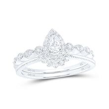  10k White Gold Pear Diamond Halo Bridal Wedding Ring Band Set 3/8 Cttw