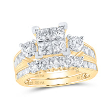  14k Yellow Gold Princess Diamond Square Bridal Wedding Ring Band Set 3 Cttw