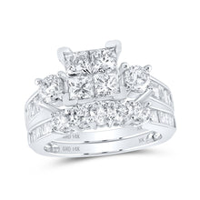  14k White Gold Princess Diamond Square Bridal Wedding Ring Band Set 3 Cttw