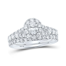  10k White Gold Oval Diamond Halo Bridal Wedding Ring Band Set 1-1/2 Cttw
