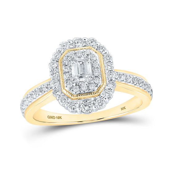 10k Yellow Gold Emerald Diamond Halo Bridal Wedding Engagement Ring 5/8 Cttw