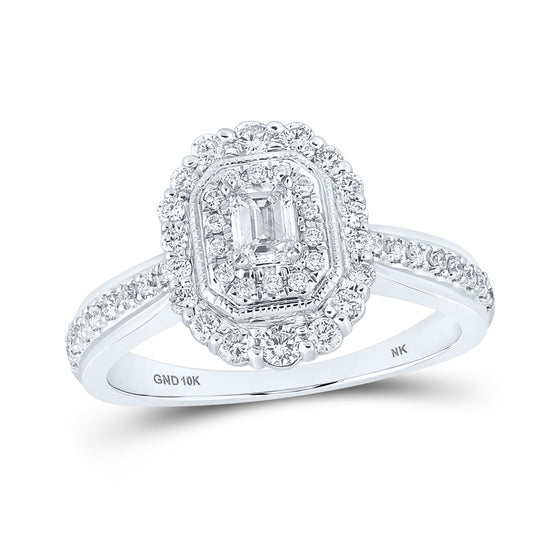 10k White Gold Emerald Diamond Halo Bridal Wedding Engagement Ring 5/8 Cttw