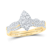  10k Yellow Gold Round Diamond Marquise-shape Cluster Bridal Wedding Ring Band Set 1/2 Cttw