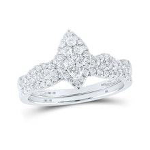  10k White Gold Round Diamond Marquise-shape Cluster Bridal Wedding Ring Band Set 1/2 Cttw