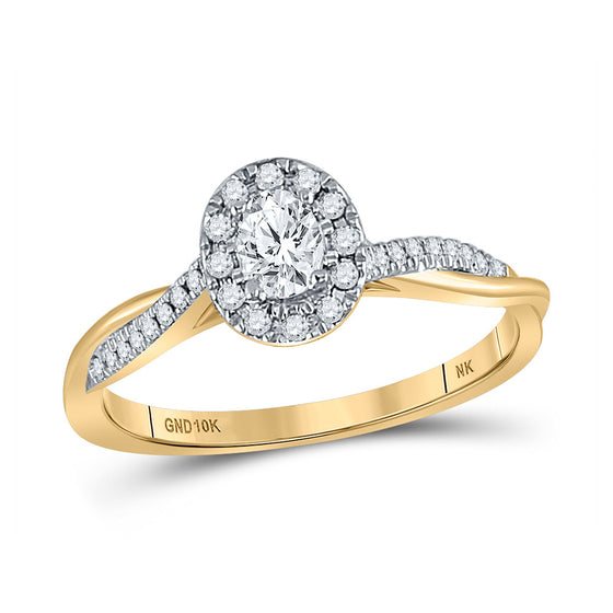 10k Yellow Gold Oval Diamond Halo Bridal Wedding Engagement Ring 1/3 Cttw