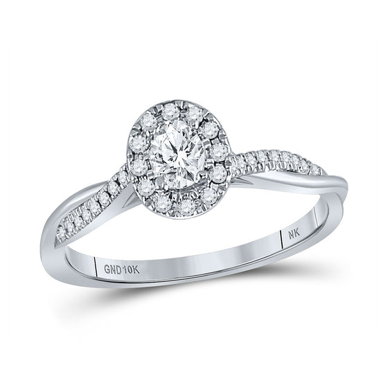 10k White Gold Oval Diamond Halo Bridal Wedding Engagement Ring 1/3 Cttw
