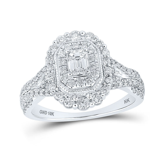 10k White Gold Emerald Diamond Halo Bridal Wedding Engagement Ring 1 Cttw