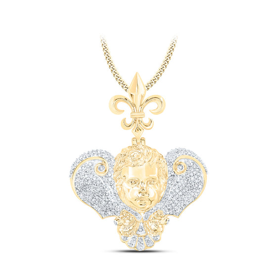 10k Yellow Gold Mens Round Diamond Fleur-de-lis Face Charm Pendant 1-1/3 Cttw