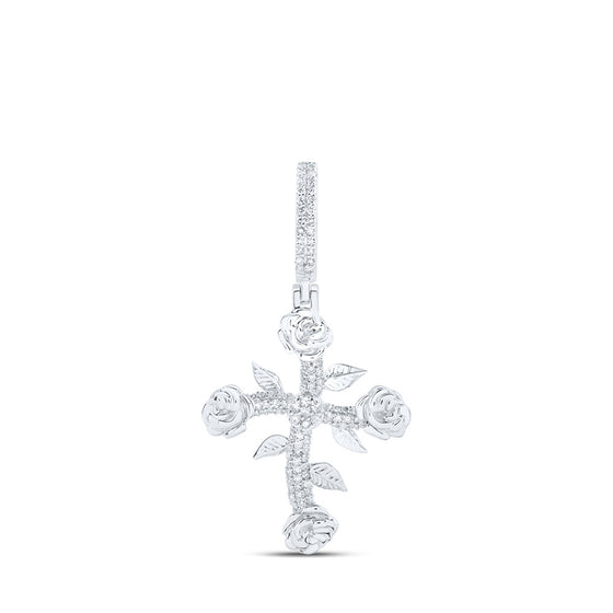 10k Rose Gold Mens Round Diamond Cross Charm Pendant 1/3 Cttw