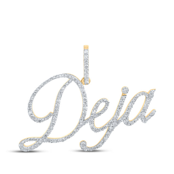 10k Yellow Gold Womens Round Diamond DEJA Name Pendant 3/4 Cttw