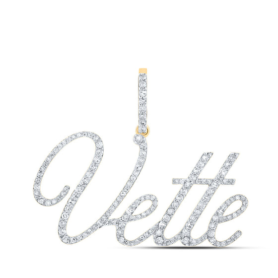 10k Yellow Gold Womens Round Diamond VETTE Name Pendant 3/4 Cttw