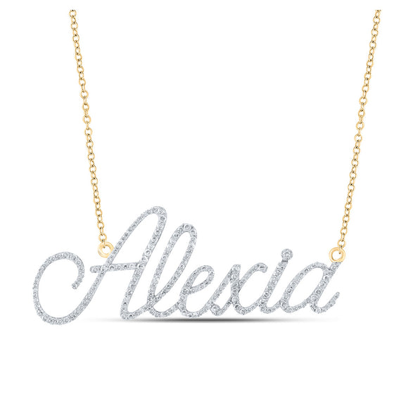 10k Yellow Gold Womens Round Diamond ALEXIA 18-inch Name Necklace 7/8 Cttw