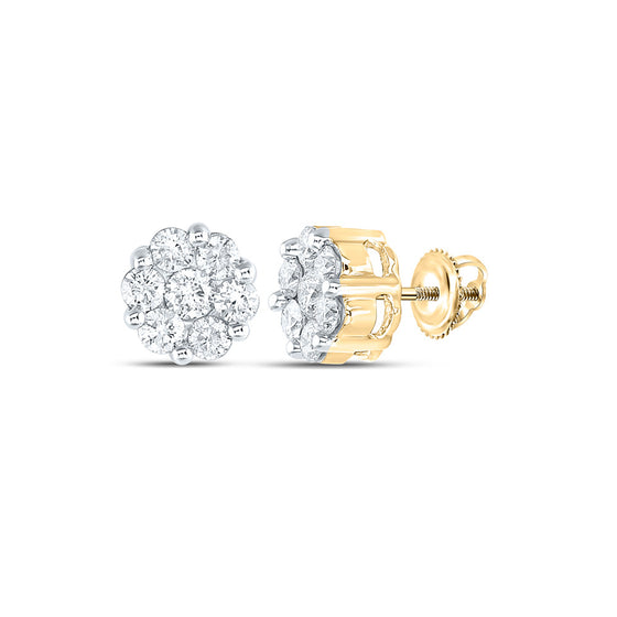 14k Yellow Gold Womens Round Diamond Cluster Earrings 1-1/2 Cttw