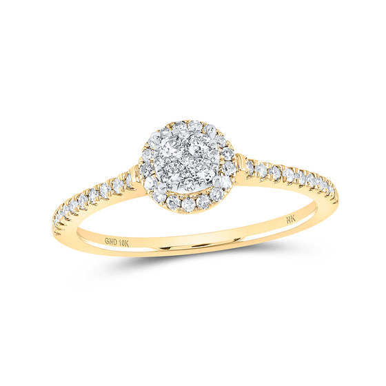 10k Yellow Gold Womens Round Diamond Cluster Ring 3/8 Cttw