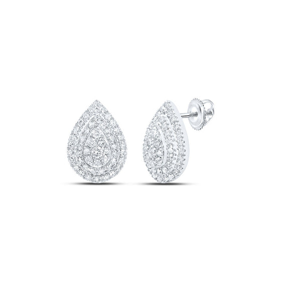 10k White Gold Womens Round Diamond Teardrop Earrings 3/4 Cttw