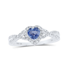  10k White Gold Womens Diamond Heart Blue Sapphire Diamond Heart Ring 5/8 Cttw
