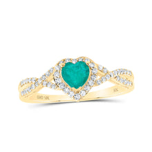  10k Yellow Gold Womens Heart Emerald Fashion Ring 5/8 Cttw