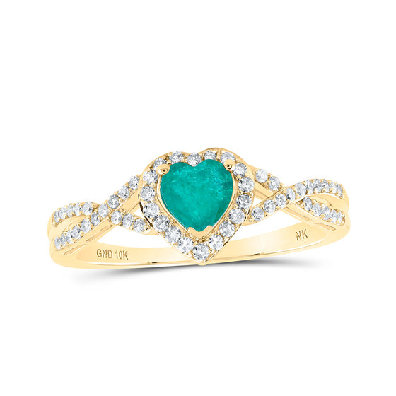 10k Yellow Gold Womens Heart Emerald Fashion Ring 5/8 Cttw