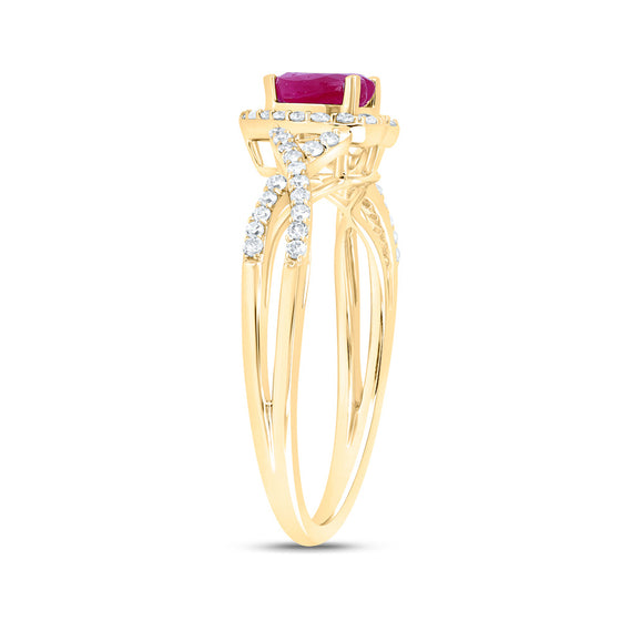 10k Yellow Gold Womens Heart Ruby Diamond Halo Ring 1 Cttw