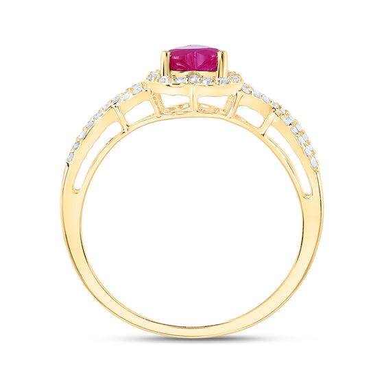 10k Yellow Gold Womens Heart Ruby Diamond Halo Ring 1 Cttw