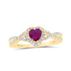 10k Yellow Gold Womens Heart Ruby Diamond Halo Ring 1 Cttw