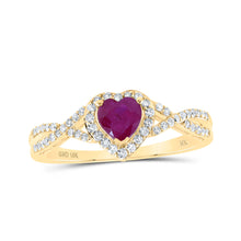  10k Yellow Gold Womens Heart Ruby Diamond Halo Ring 1 Cttw