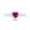 10k White Gold Womens Heart Ruby Diamond Halo Ring 1 Cttw