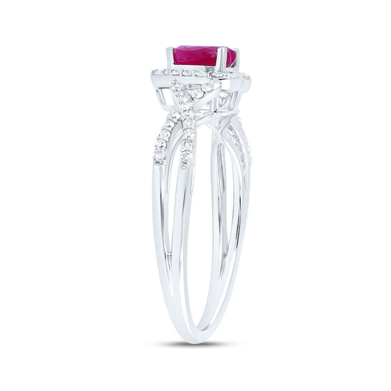 10k White Gold Womens Heart Ruby Diamond Halo Ring 1 Cttw