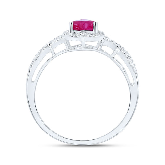 10k White Gold Womens Heart Ruby Diamond Halo Ring 1 Cttw