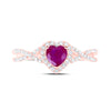 10k Rose Gold Womens Heart Ruby Diamond Halo Ring 1 Cttw