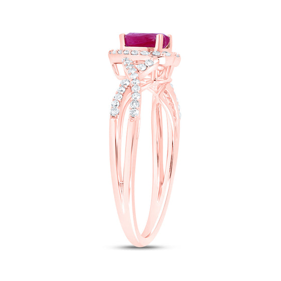 10k Rose Gold Womens Heart Ruby Diamond Halo Ring 1 Cttw