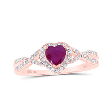  10k Rose Gold Womens Heart Ruby Diamond Halo Ring 1 Cttw