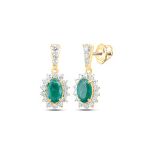  10k Yellow Gold Womens Oval Emerald Diamond Dangle Earrings 1-5/8 Cttw