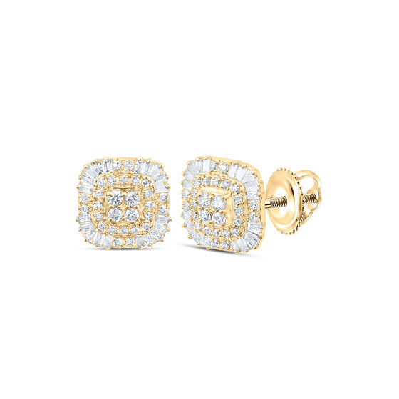 10k Yellow Gold Womens Baguette Diamond Square Earrings 1/2 Cttw