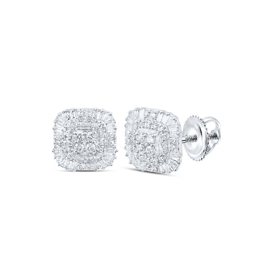 10k White Gold Womens Baguette Diamond Square Earrings 1/2 Cttw