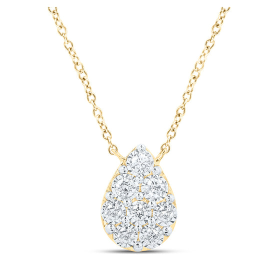 10k Yellow Gold Womens Round Diamond Teardrop Necklace 1/6 Cttw