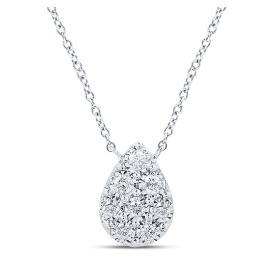 10k White Gold Womens Round Diamond Teardrop Necklace 1/6 Cttw