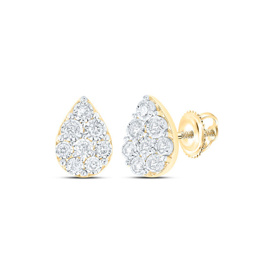10k Yellow Gold Womens Round Diamond Teardrop Earrings 1/5 Cttw