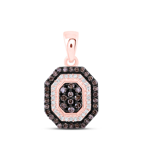10k Rose Gold Womens Round Brown Diamond Octagon Pendant 1/4 Cttw