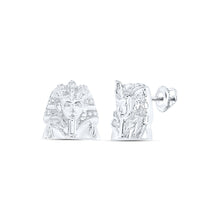  10k White Gold Round Diamond Pharaoh Stud Earrings 1/12 Cttw