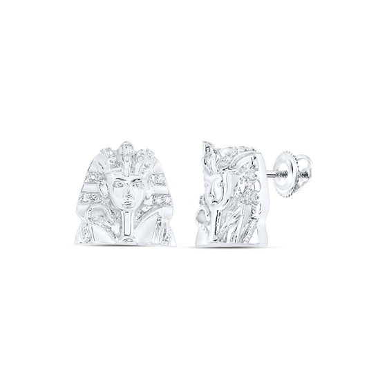 10k White Gold Round Diamond Pharaoh Stud Earrings 1/12 Cttw