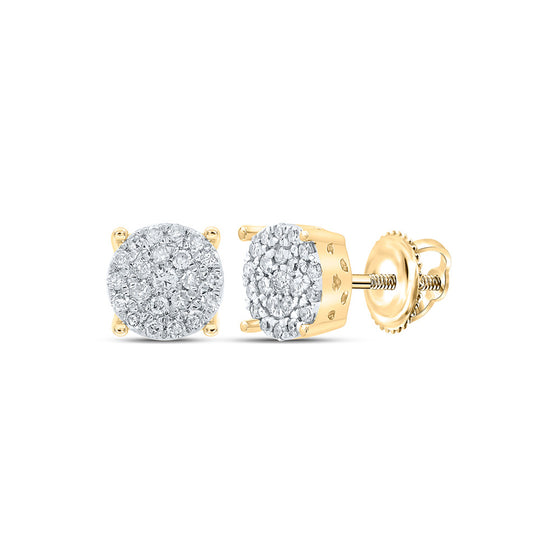 10k Yellow Gold Womens Round Diamond Cluster Earrings 1/4 Cttw